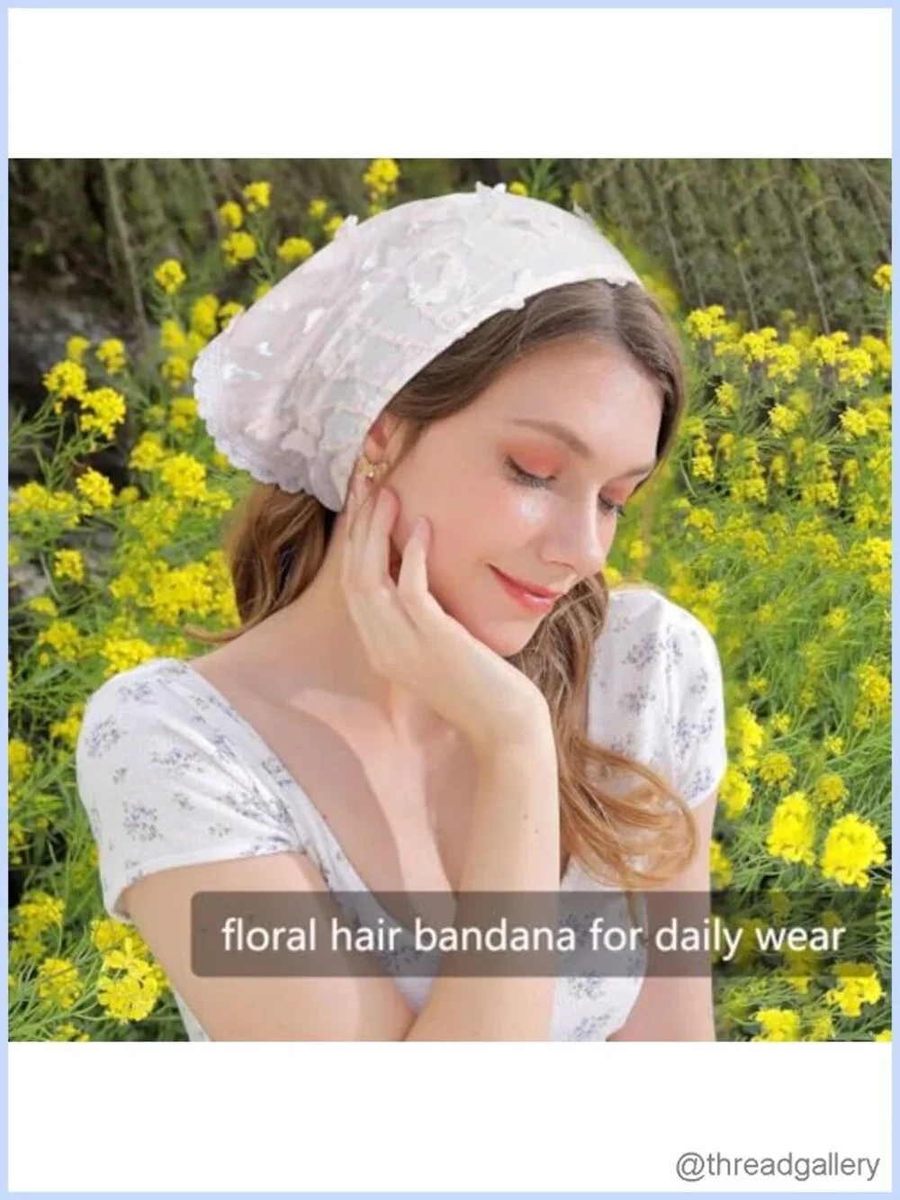Floral Lace Head Scarf Triangle Bandana Women Boho Hair Accessory